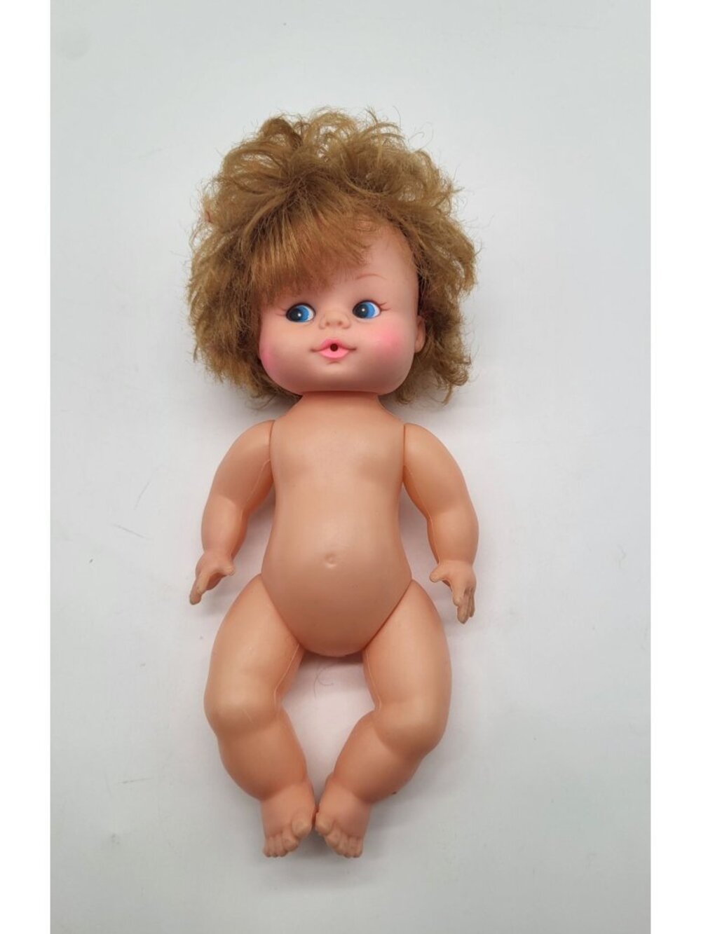 Vintage Baby Doll Blue Eyes Pink Cheeks/Lips Hong Kong 8" Reddish Blonde Hair